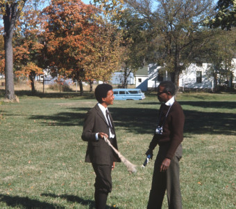 Crew member with camera (right) and actor Kyle Johson (Newt Winger).