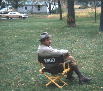 Actor Dana Elcar (Kirky) seated in his actor‚Äôs chair.