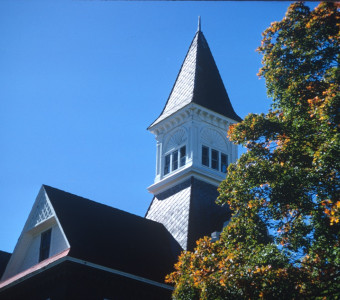 White steeple of a building (likely in Fort Scott, Kansas).