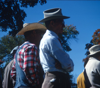 Actors with crossed arms filming the battle royale, fair scene.